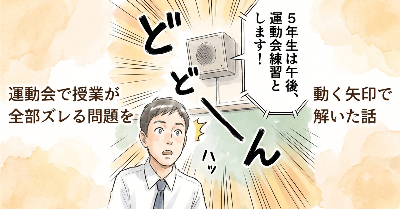 noteの最新記事「運動会で授業が全部ズレる問題を、動く矢印で解いた話」のサムネイル